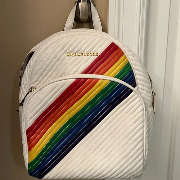 Michael Kors White Backpack with Rainbow Stripes - Picture 1 of 5